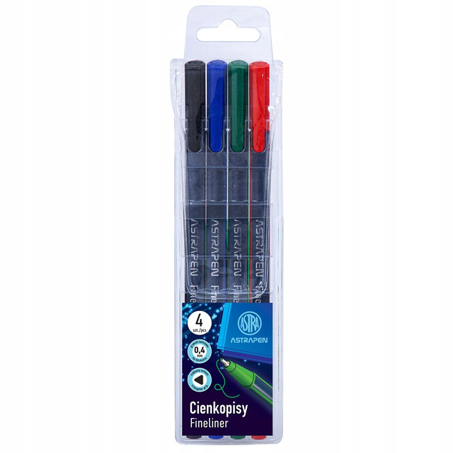 Cienkopisy trójkątne 0,4mm 4 kolory ASTRA