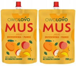 2x OwoLovo Mus JABŁKO BRZOSKWINIA MANGO Dla Dzieci Bez Cukrów 200g