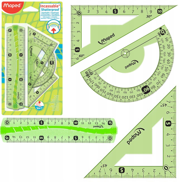 Przybory Geometryczne 4el. LINIJKA KĄTOMIERZ EKIERKA Maped