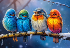 Puzzle 1500 Układanka Zima PTASZKI Ptaki Wróble Obraz 9+ Castorland