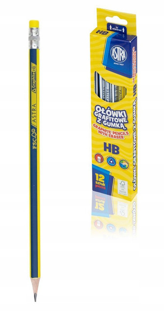 Ołówek Grafitowy HB z Gumką MIX Astra