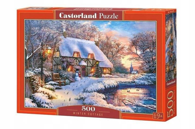 Puzzle 500 Układanka Krajobraz Widok Zima dom Rzeka Śnieg Bałwan 9+ Castor