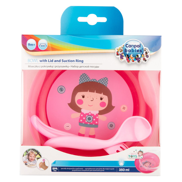 Canpol babies miska z pokrywką i sztućcami 350ml TOYS