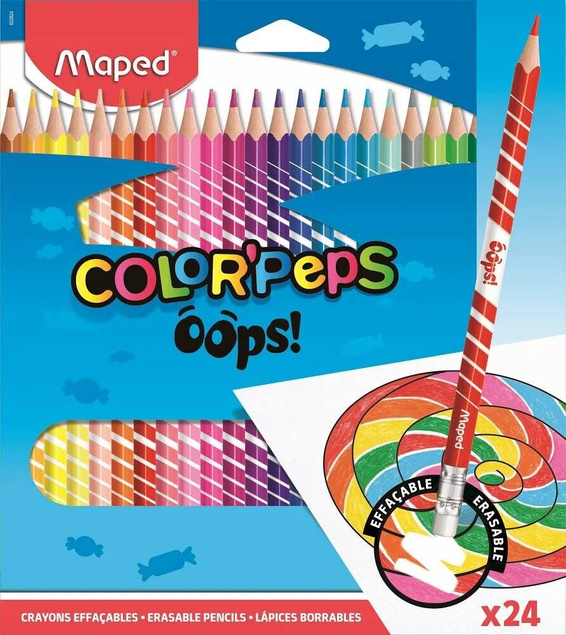 Kredki Ołówkowe Ścieralne Z Gumką Color'Peps Oops! 24 Kolory 4+ Maped