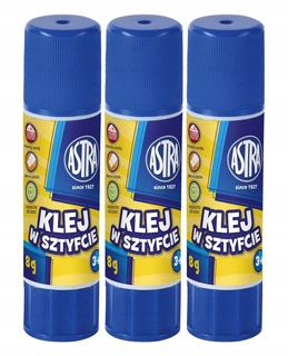 3x KLEJ W SZTYFCIE Szkolny Biurowy Mocny Zmywalny Bezbarwny 8g 3+ Astra