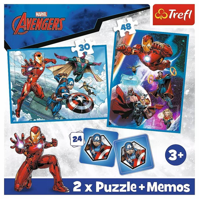 Puzzle 2w1 Układanka + Memosy AVENGERS Marvel Bohaterowie Iron Man 3+ Trefl