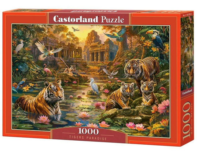 Puzzle 1000 Układanka Krajobraz TYGRYSY Raj Ruiny Ptaki Obraz 9+ Castorland