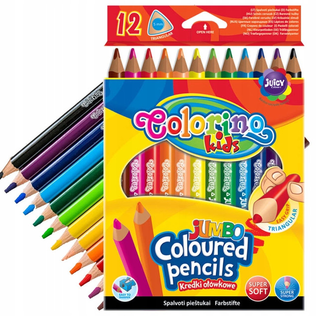 Kredki ołówkowe trójkątne 12 kolorów Jumbo Colorino 51859