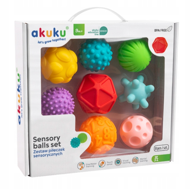 Akuku Piłeczki SENSORYCZNE Sensory Zestaw Piłeczek 6M+ Akuku A0452