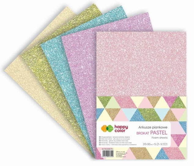 Arkusze piankowe A4 5szt brokat pastel HAPPY COLOR