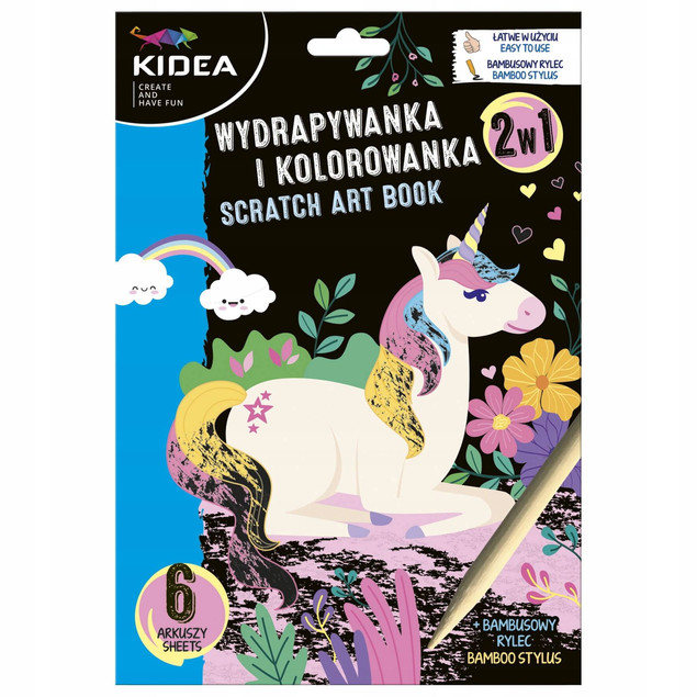 WYDRAPYWANKA KOLOROWANKA JEDNOROŻCE 6 ark. + RYSIK