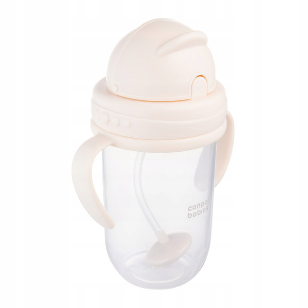 Canpol KUBEK NIEKAPEK Bidon z Obciążoną SŁOMKĄ 270 ml KREMOWY 6M+
