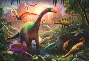 Puzzle 100 Układanka Widok DINOZAURY Diplodok Gady Dżungla 5+ Trefl 16277