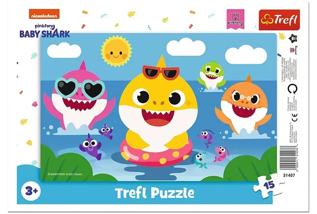 PUZZLE RAMKOWE 15 WESOŁE REKINY BABY SHARK