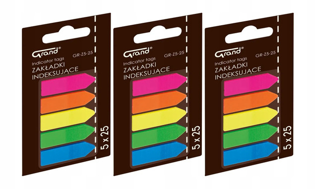Zakładki Indeksujące STRZAŁKI Plastikowe 5 Kolorów 25 szt. Grand x3