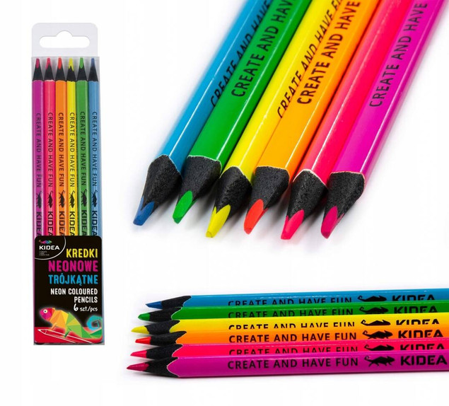 Kredki Szkolne Ołówkowe Kidea NEONOWE x6 METALICZNE x10 i TRADYCYJNE x12