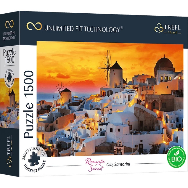 PUZZLE 1500 ZACHÓD SŁOŃCA WIDOK MIASTO SANTORINI