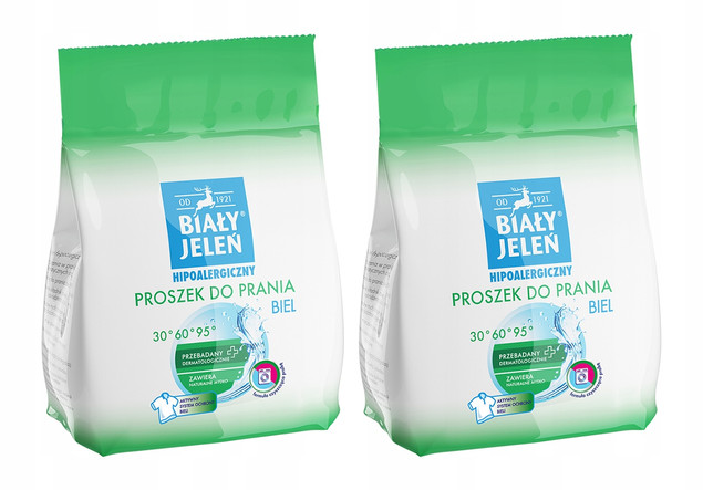 2x BIAŁY JELEŃ Hipoalergiczny Proszek Do Prania BIAŁYCH Biel Tkanin 1,5 kg