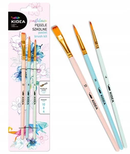 Pędzle Pędzelki Szkolne Do Malowania Zestaw 3 szt. Pastelowe Kidea