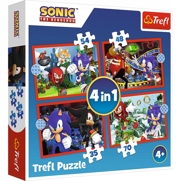 Puzzle 4w1 Przygody Sonica Jeż SONIC Hedgehog Gra 4+ Trefl