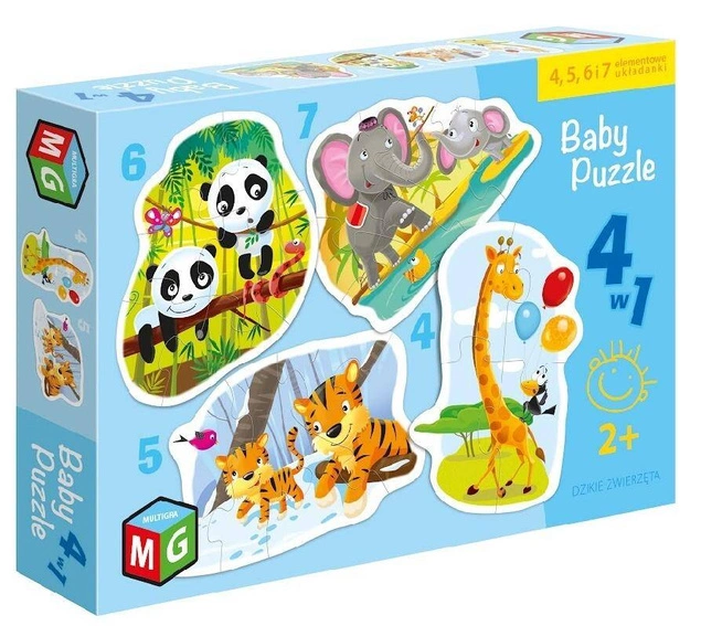 Baby Puzzle 4w1 Dzikie ZWIERZĘTA Zwierzątka Dla Maluszka 2+ Multigra