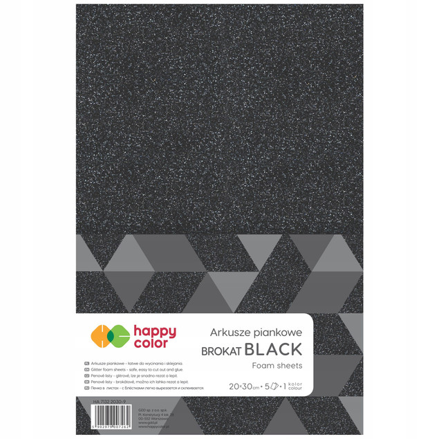 Arkusze piankowe brokat A4 black 5szt. HAPPY COLOR