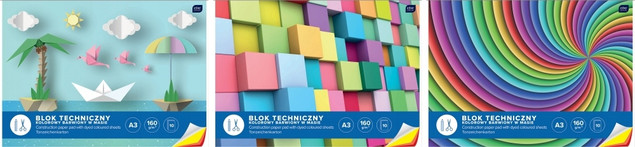 3 SZT. X BLOK TECHNICZNY KOLOROWY A3 10 ARKUSZY, 160G, INTERDRUK