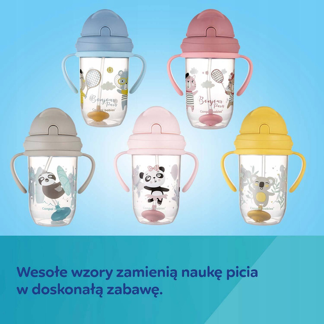 Canpol KUBEK NIEKAPEK Bidon z Obciążoną SŁOMKĄ 270 ml EXOTIC ANIMALS