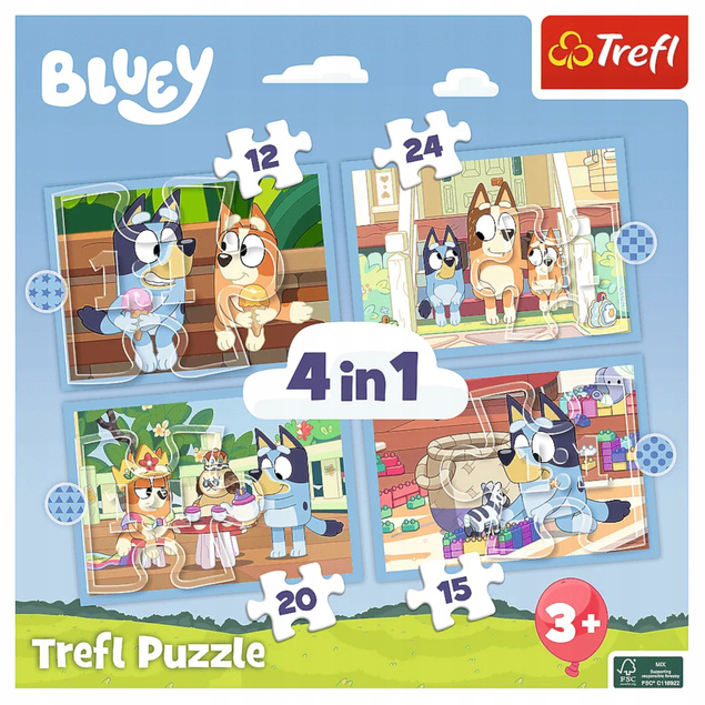 Puzzle 4w1 Układanka Piesek BLUEY Jej Świat Pieski Bajka 3+ Trefl 34637