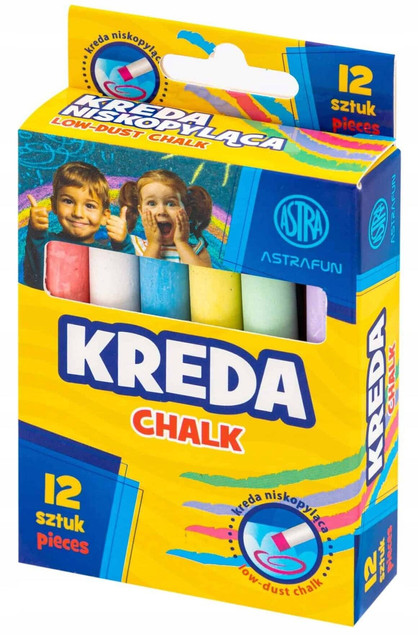 KREDA TABLICOWA NISKOPYLĄCA 12SZT. KOLOROWA ASTRA