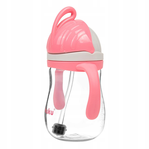 AKUKU Kubek Niekapek Z Obciążoną Słomką RÓŻOWY PASTEL 9M+ 280 ml A0676