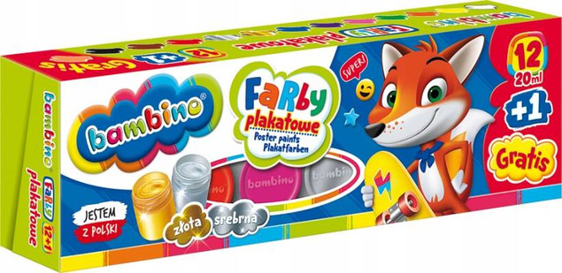 Bambino farby plakatowe 12 kolorów 20ml MAJEWSKI
