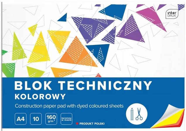 Blok Techniczny KOLOROWY A4 10 Kartek 160g Interdruk x5