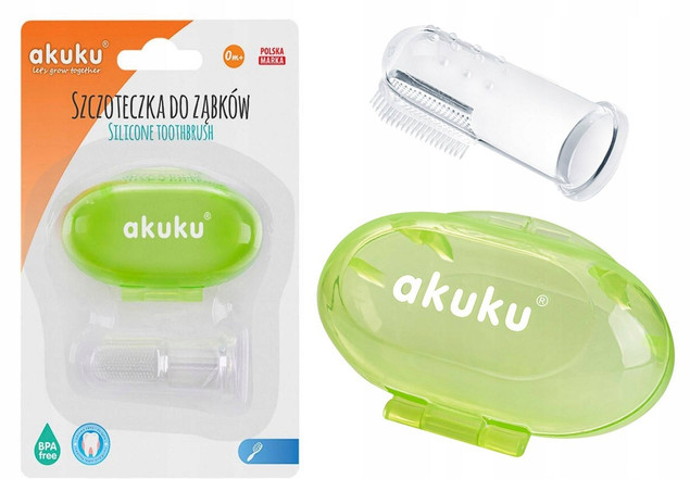 Akuku Szczoteczka silikonowa w etui na palec green