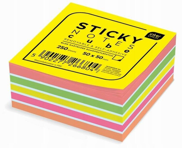 Karteczki Samoprzylepne Bloczek NEON 250 Karteczek 50x50cm Interdruk