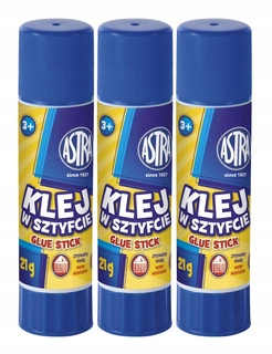 3x KLEJ W SZTYFCIE 21g Szkolny Biurowy Mocny Zmywalny Bezbarwny 3+ Astra