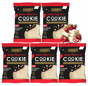 FRANK&OLI Ciastko Proteinowe TRUSKAWKA BIAŁA CZEKOLADA 50g x5