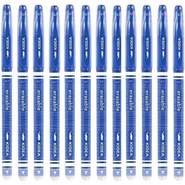 12x Długopis Zmazywalny Niebieski 0,7 mm Wymazywalny Z Gumką Kidea