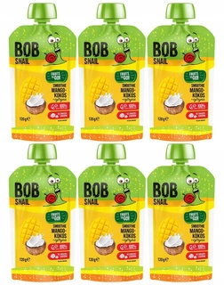 6x BOB SNAIL Smoothie MANGO KOKOS CYTRYNA Bez Dodatku Cukru Mus 120g