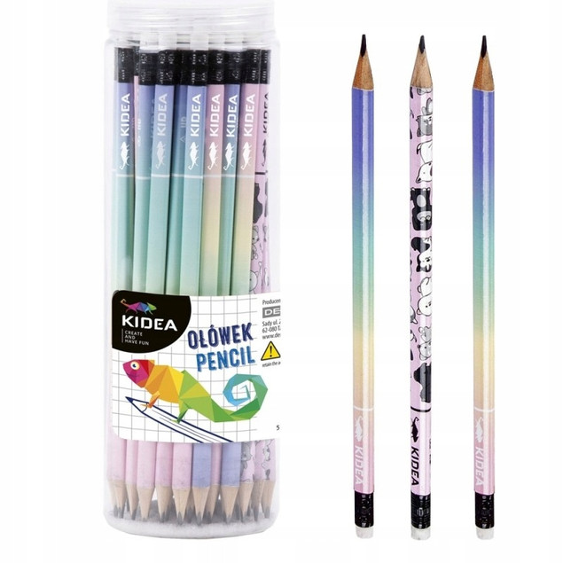 Ołówek trójkątny z gumką z nadrukiem Kidea mix cena za 1 szt