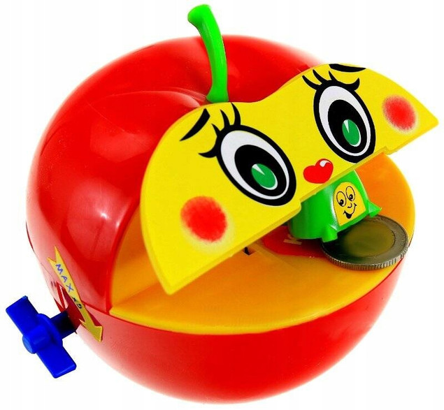 Skarbonka Bankowe Jabłuszko z Robakiem Nakręcana Zjada Monety MIX 3+ Marek