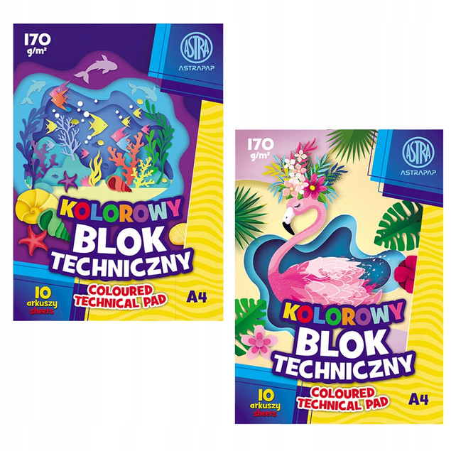 Blok techniczny kolorowy 10 kartek/arkuszy, 170 g | Astra