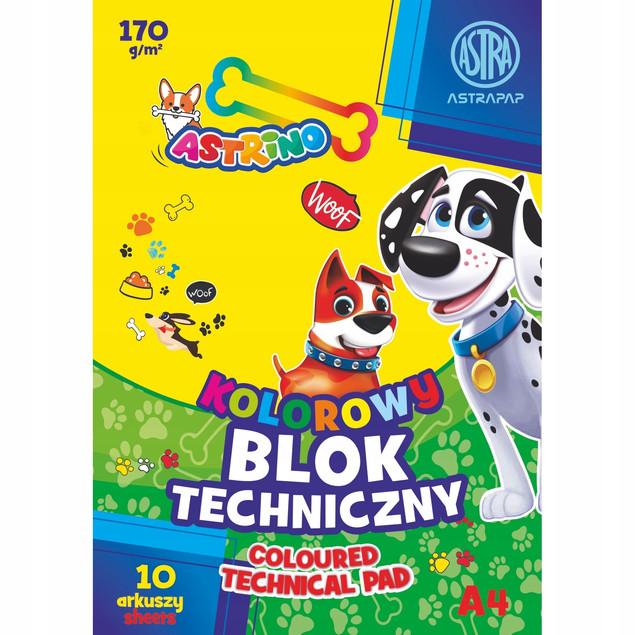Blok techniczny kolorowy 10 kartek/arkuszy, 170 g | Astra