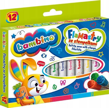 FLAMASTRY PIECZĄTKI 12 KOL ZE STEMPELKAMI BAMBINO