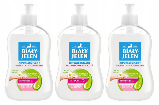 3x BIAŁY JELEŃ Balsam Do Mycia Naczyń HIPOALERGICZNY 500ml z Rumiankiem