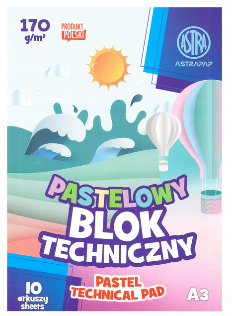 Blok techniczny kolorowy  ASTRA PASTEL A3 170g 10 ark  ASTRA