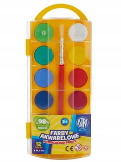 Farby Akwarelowe Wodne Dla Dzieci 12 Kolorów + Pędzelek 3+ Astra
