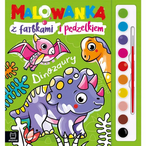 Malowanka Kolorowanka Z Farbkami i Pędzelkiem DINOZAURY 4+ Aksjomat 3977