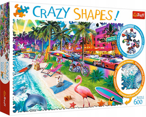 PUZZLE 600 CRAZY SHAPES FLAMING PLAŻA DELFIN ZWIERZĘTA WODA TREFL