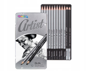 Zestaw Do Rysowania Ołówek Węgiel Metalowe Etui 12 Sztuk Colorino 80118